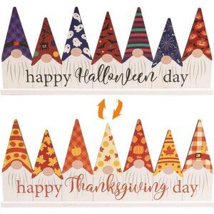 Halloween Gnomes Decorations, 14.6×6 Inch Double Sided Wooden Happy Halloween